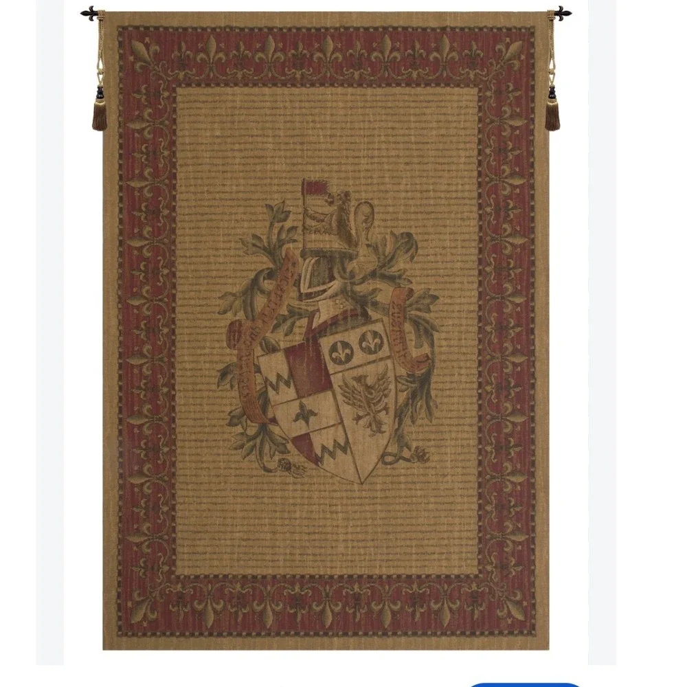 Unicorn Crest European Wall Hanging Tapestry Gold Medieval Heraldic Coat of Arms
